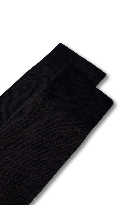 Dark Brown 2-Pack Cotton Lycra Flexible Patterned Thin Sock Set