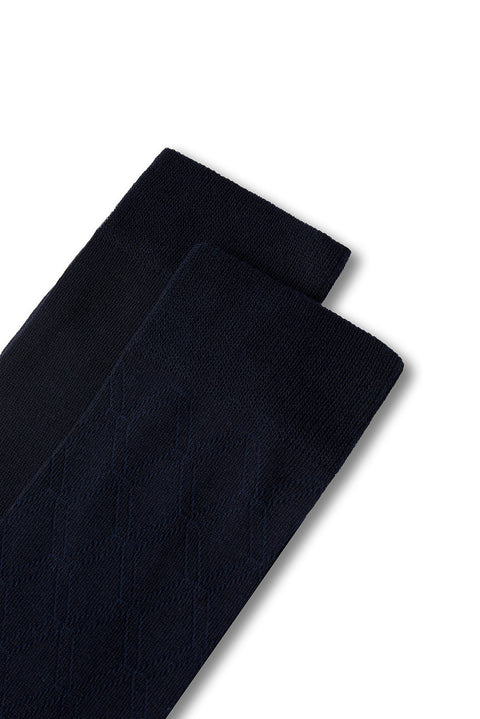 Koyu Lacivert 2'li Pamuklu Likralı Esnek Desenli İnce Çorap Seti