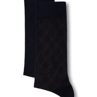 Dark Brown 2-Pack Cotton Lycra Flexible Patterned Thin Sock Set