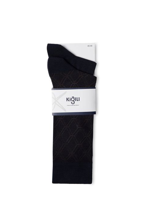 Dark Brown 2-Pack Cotton Lycra Flexible Patterned Thin Sock Set
