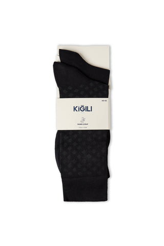  Koyu Lacivert 2'li İnce Bambu Karışımlı Desenli Çorap Seti