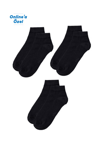  Siyah 3'lü Pamuklu Esnek Spor Çorap Seti