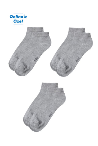  Orta Gri 3'lü Pamuklu Esnek Spor Çorap Seti