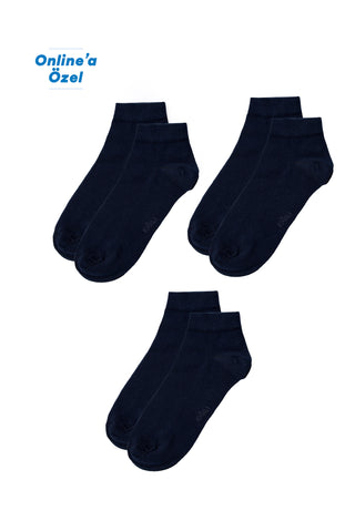  Koyu Lacivert 3'lü Pamuklu Esnek Spor Çorap Seti