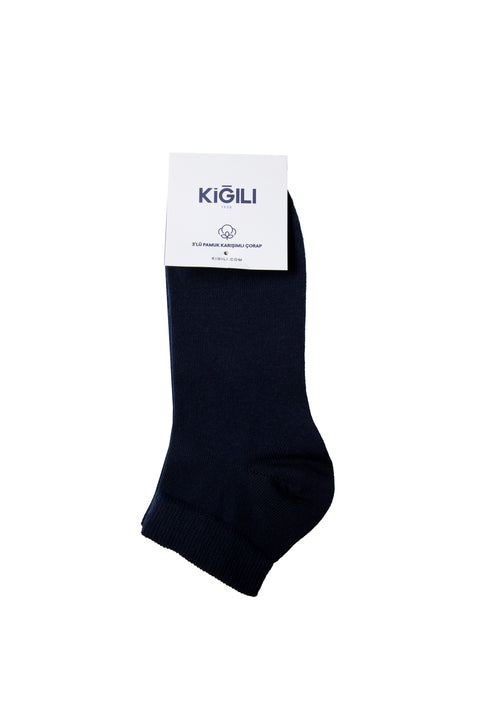 Koyu Lacivert 3'lü Pamuklu Esnek Spor Çorap Seti