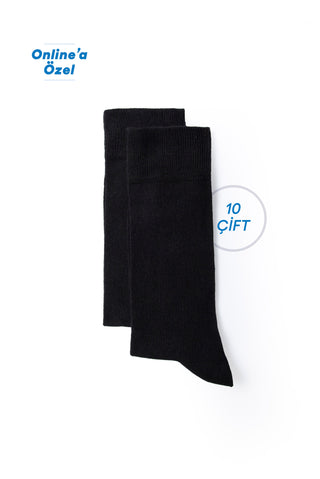  Siyah 10'lu Pamuklu Esnek Klasik Çorap Seti