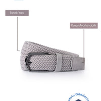 Light Gray Sporty Lycra Elastic Knit Belt in Gift Box