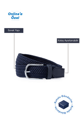 Dark Navy Blue Sporty Lycra Elastic Knit Belt in Gift Box