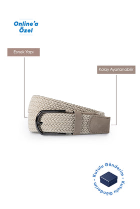 Light Beige Sports Lycra Elastic Knit Belt in Gift Box