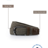 Medium Khaki Sporty Lycra Elastic Knit Belt in Gift Box
