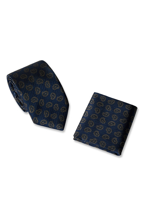 Medium Grey Paisley Tie & Pocket Square Gift Boxed Set