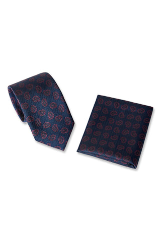  Açık Bordo 2'li Şal Desenli Kravat & Mendil Hediye Kutulu Set