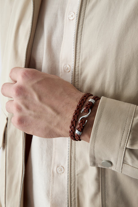 Tan Braided Genuine Leather Bracelet