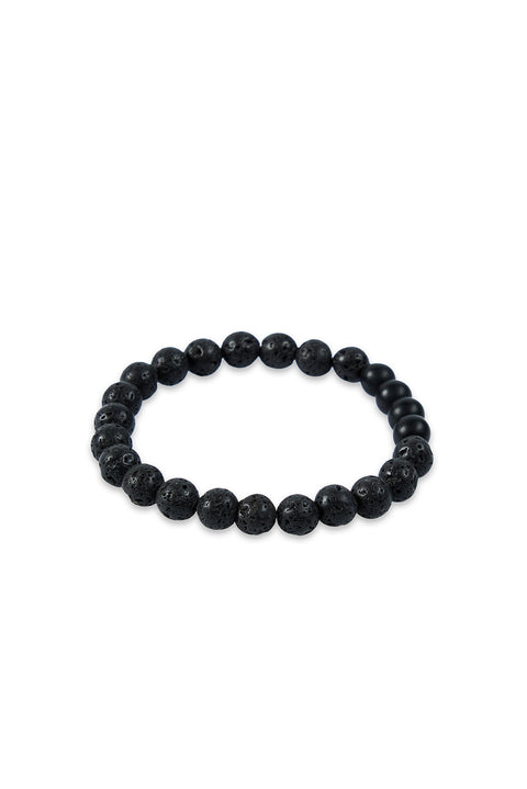 Black Natural Stone Bead Bracelet (M)