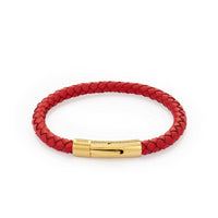 Açık Bordo x AtolyeWolf Paslanmaz Çelik Altın Kaplama Deri Bileklik