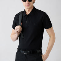 Siyah Kıvrılmaz Polo Yaka Slim Fit Dar Kesim Ribana Detaylı Pamuk Tişört