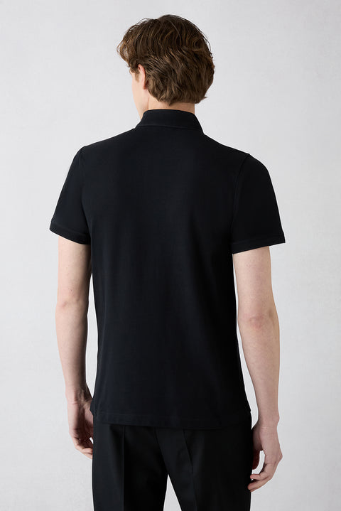 Siyah Kıvrılmaz Polo Yaka Slim Fit Dar Kesim Ribana Detaylı Pamuk Tişört