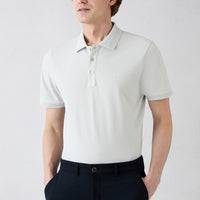 Açık Gri Kıvrılmaz Polo Yaka Slim Fit Dar Kesim Ribana Detaylı Pamuk Tişört