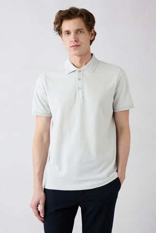  Açık Gri Kıvrılmaz Polo Yaka Slim Fit Dar Kesim Ribana Detaylı Pamuk Tişört