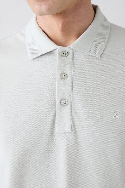 Açık Gri Kıvrılmaz Polo Yaka Slim Fit Dar Kesim Ribana Detaylı Pamuk Tişört