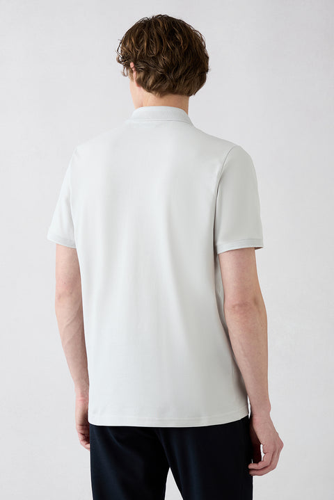 Açık Gri Kıvrılmaz Polo Yaka Slim Fit Dar Kesim Ribana Detaylı Pamuk Tişört