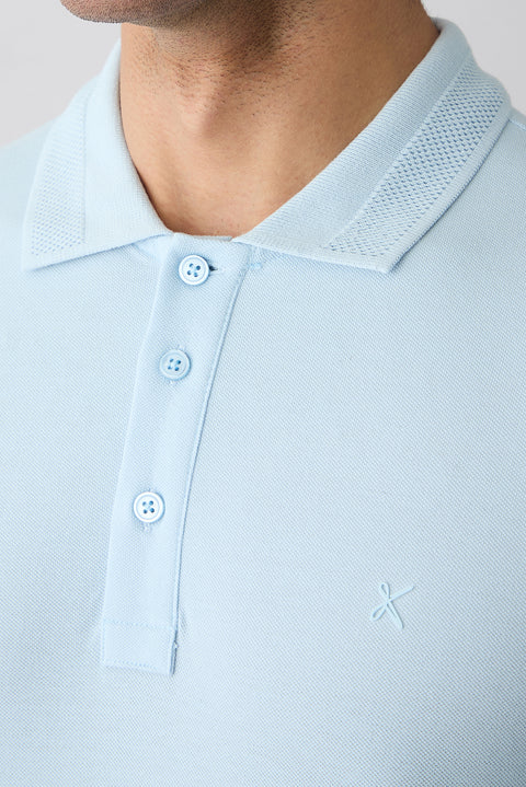 Açık Mavi Kıvrılmaz Polo Yaka Slim Fit Dar Kesim Ribana Detaylı Pamuk Tişört