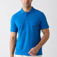 Saks Mavi Kıvrılmaz Polo Yaka Slim Fit Dar Kesim Ribana Detaylı Pamuk Tişört