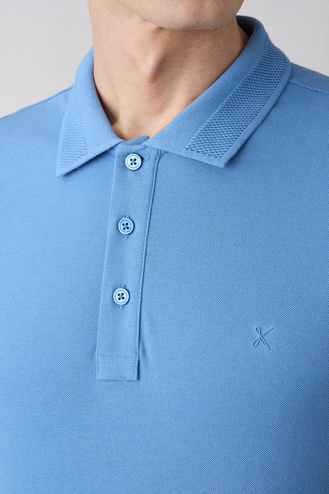 Havacı Mavi Kıvrılmaz Polo Yaka Slim Fit Dar Kesim Ribana Detaylı Pamuk Tişört