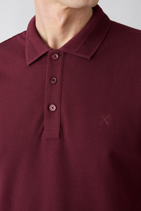 Koyu Bordo Kıvrılmaz Polo Yaka Slim Fit Dar Kesim Ribana Detaylı Pamuk Tişört
