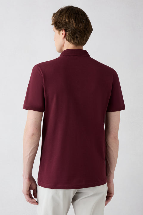 Koyu Bordo Kıvrılmaz Polo Yaka Slim Fit Dar Kesim Ribana Detaylı Pamuk Tişört