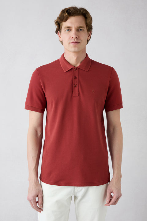 Turuncu Kıvrılmaz Polo Yaka Slim Fit Dar Kesim Ribana Detaylı Pamuk Tişört