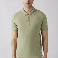 Forest Green Non-Wrinkle Polo Neck Slim Fit Narrow Cut Ribbed Detail Cotton T-Shirt