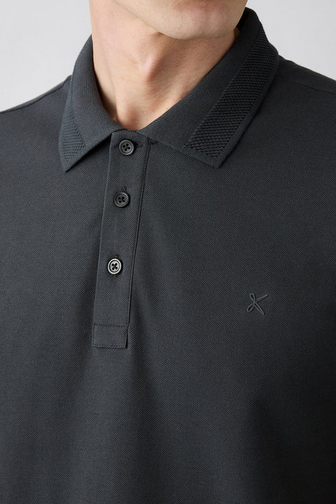 Koyu Antrasit Kıvrılmaz Polo Yaka Slim Fit Dar Kesim Ribana Detaylı Pamuk Tişört