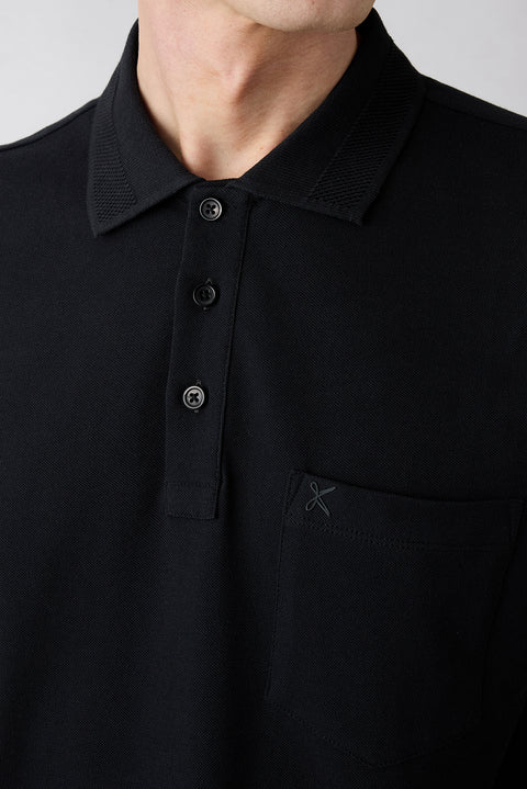 Siyah Kıvrılmaz Polo Yaka Regular Fit Cepli Ribana Detaylı Pamuk Tişört