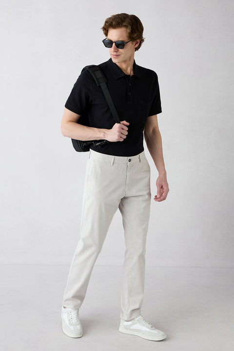 Siyah Kıvrılmaz Polo Yaka Regular Fit Cepli Ribana Detaylı Pamuk Tişört