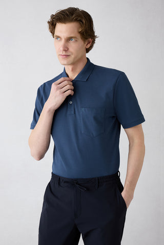  İndigo Kıvrılmaz Polo Yaka Regular Fit Cepli Ribana Detaylı Pamuk Tişört