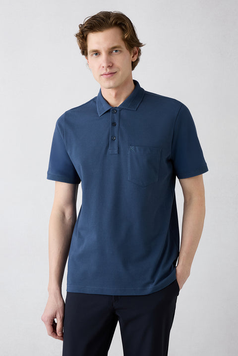 İndigo Kıvrılmaz Polo Yaka Regular Fit Cepli Ribana Detaylı Pamuk Tişört