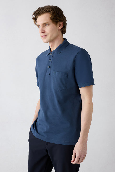İndigo Kıvrılmaz Polo Yaka Regular Fit Cepli Ribana Detaylı Pamuk Tişört