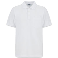 White Non-Curling Polo Collar Regular Fit Pocketed Ribbed Cotton T-Shirt