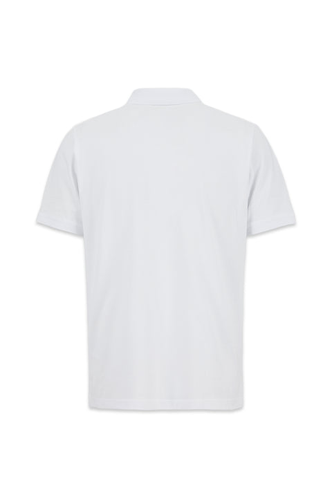 White Non-Curling Polo Collar Regular Fit Pocketed Ribbed Cotton T-Shirt