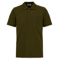 Medium Khaki Wrinkle-Free Polo Neck Regular Fit Pocketed Ribbed Cotton T-Shirt