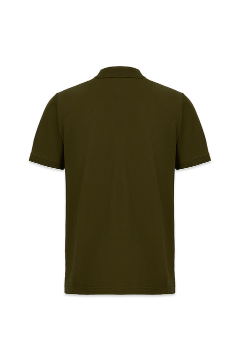 Medium Khaki Wrinkle-Free Polo Neck Regular Fit Pocketed Ribbed Cotton T-Shirt