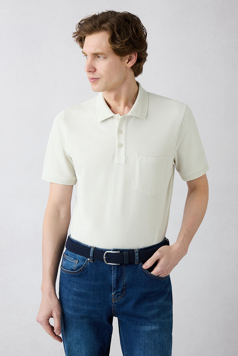 Taş Kıvrılmaz Polo Yaka Regular Fit Cepli Ribana Detaylı Pamuk Tişört