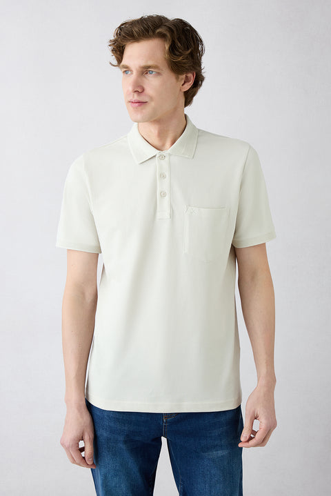 Taş Kıvrılmaz Polo Yaka Regular Fit Cepli Ribana Detaylı Pamuk Tişört