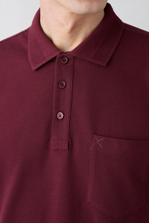 Koyu Bordo Kıvrılmaz Polo Yaka Regular Fit Cepli Ribana Detaylı Pamuk Tişört