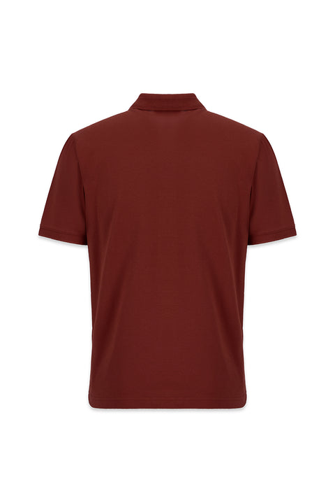 Orange Non-Wrinkle Polo Neck Regular Fit Pocketed Ribbed Cotton T-Shirt