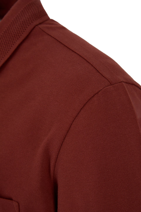 Orange Non-Wrinkle Polo Neck Regular Fit Pocketed Ribbed Cotton T-Shirt
