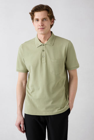  Orman Yeşili Kıvrılmaz Polo Yaka Regular Fit Cepli Ribana Detaylı Pamuk Tişört