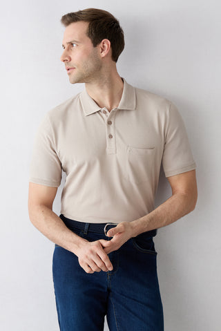  Orta Vizon Kıvrılmaz Polo Yaka Regular Fit Cepli Ribana Detaylı Pamuk Tişört