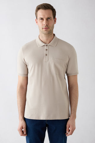  Orta Vizon Kıvrılmaz Polo Yaka Regular Fit Cepli Ribana Detaylı Pamuk Tişört